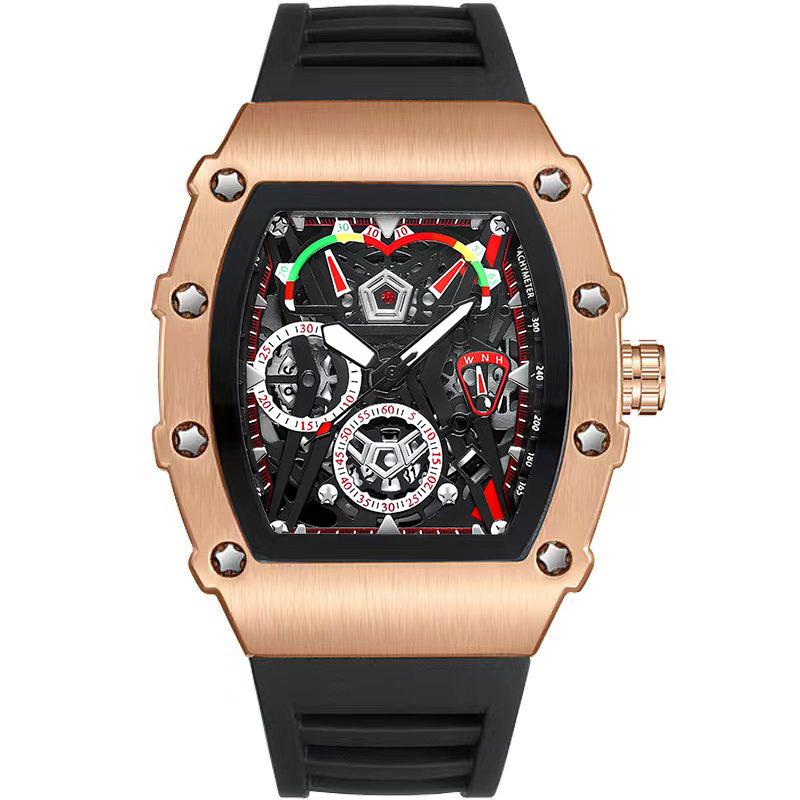 UTHAI CQ309 Модные мужские часы Водонепроницаемые Ночная подсветка Календарь Ведро для вина Силиконовый ремешок Кварцевые часы Мужские часы