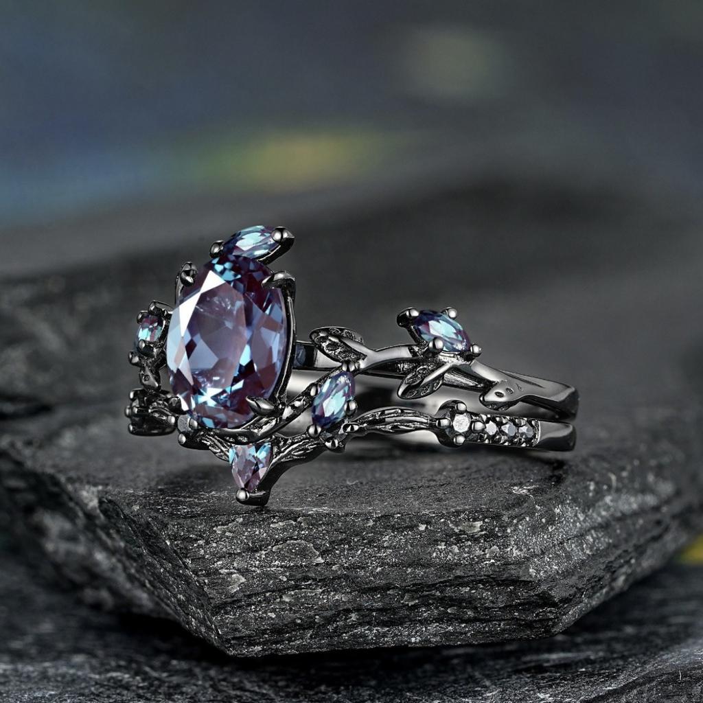 Роскошное кольцо для пары в стиле ретро, черненое оружейное, с переплетающимися ветвями, инкрустированное цветными камнями, женское кольцо с шипами
