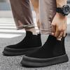 FashionAutumn Fashion Brand Men's Genuine Leather Mid Top Boots for Teenagers, Fashionable Anti Slip and Wear-resistant Chelsea Boots