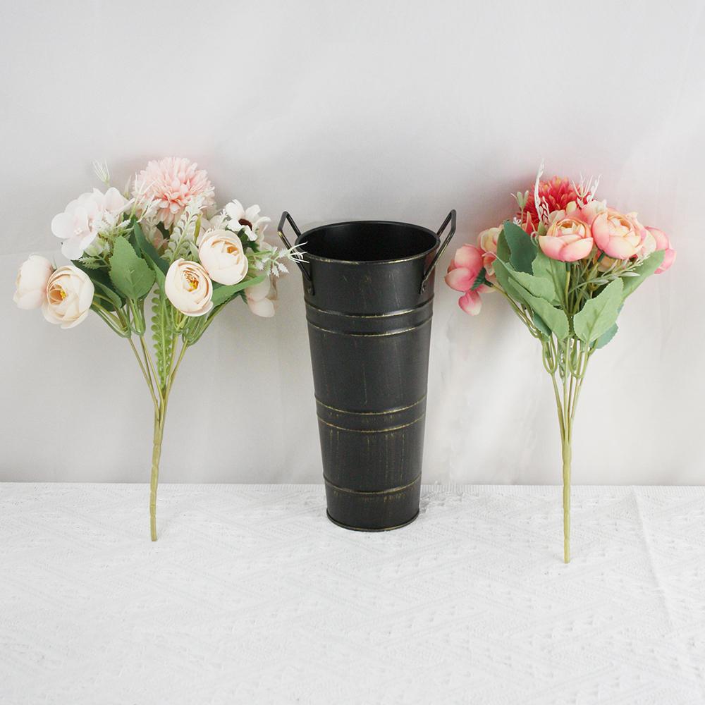 Набор из 3 предметов: железная винтажная черная ваза в европейском стиле и два искусственных букета для гостиной, кабинета и спальни