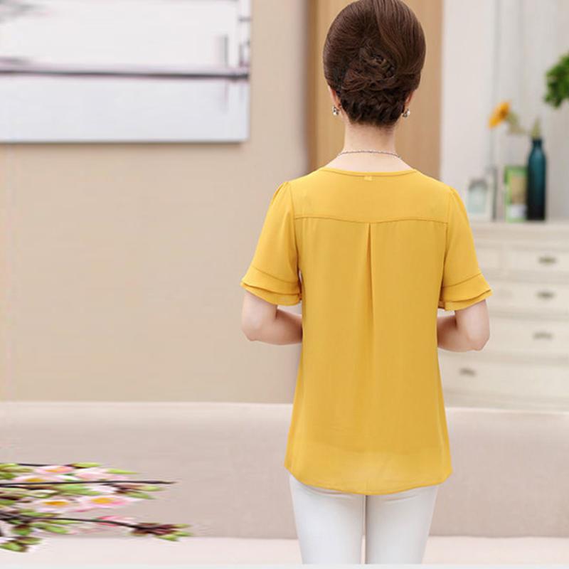 Летняя рубашка среднего возраста, женский топ, большая летняя женская свободная футболка среднего возраста, шифоновая рубашка с короткими рукавами