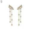 925 Silver Needle Luxury Long Chain Tassel Crystal Stud Earrings For Women Exquisite Pendant Gold Earrings Fine Jewelry