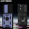 KEYSION Shockproof Armor Case for ZTE Nubia Neo 2 5G Slide Camera Lens Protection Ring Stand Phone Back Cover for Nubia Neo 2 5G