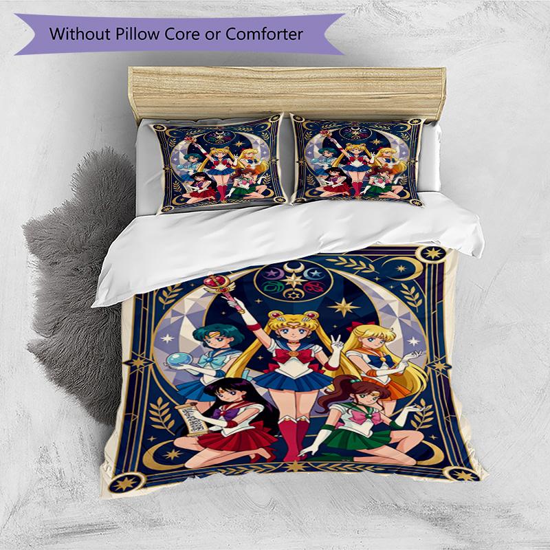 3pcs Duvet Cover Set (1*Duvet Cover + 2*Pillowcase, Without Core), Sailor Moon Print Bedding Set, Bedroom Decor, All‑Season, Birthday Gift