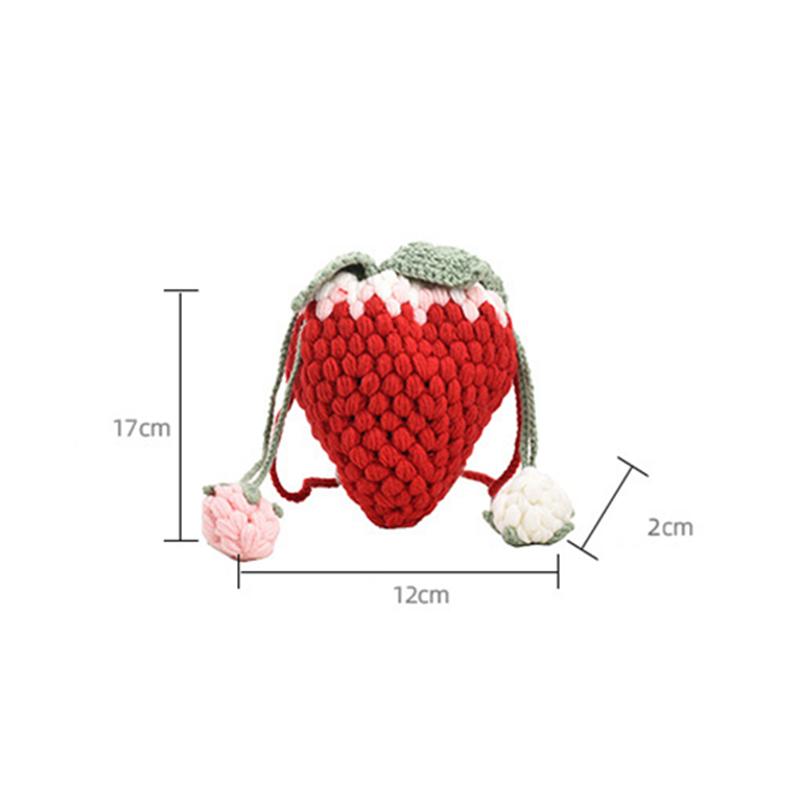 Novelty Strawberry Shaped Crossbody Bag Handmade Knitted DIY Personalized Crochet Wool Small Satchel Bag Cartoon Cute Sling Shoulder Bag MIT