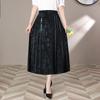 Женская Черная Винтажная Плиссированная Юбка Миди с Цветочным Принтом Китайский Стиль Кисточка Бусины Декор Высокая Талия А-силуэт Повседневная Ежедневная Офисная Юбка