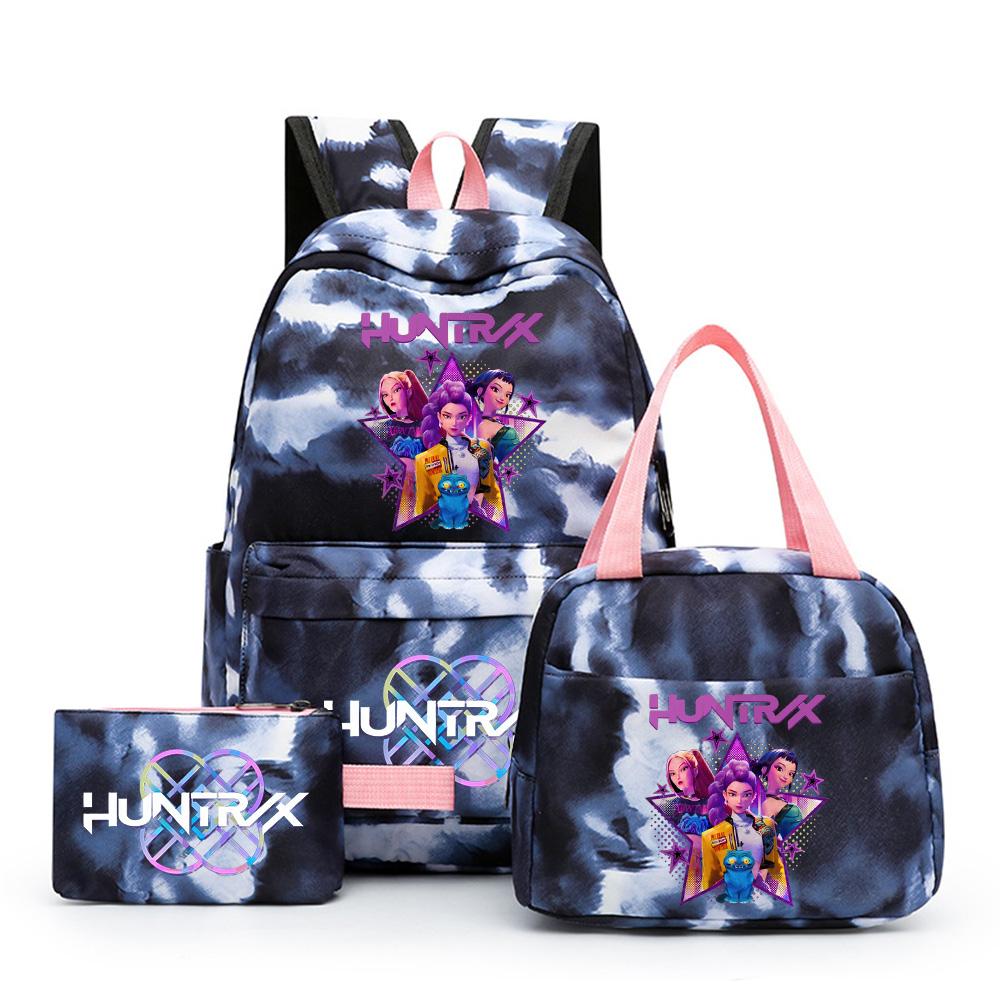 3Pcs/set Anime Cute Kpop Printed Backpack with Lunch Bag Pencil Case for Teenager Girl Boy Bookbag Large Capacity Waterproof Travel Bag Kid Gift