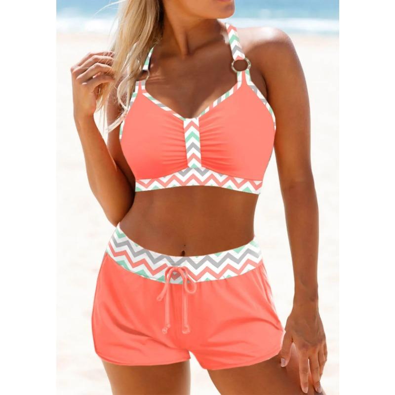 New Summer Women's Blue and White Striped Printed Tank Top and Shorts Two-piece Swimsuit Lace Up Sexy Beach Set S-6XL