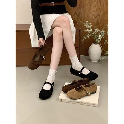 Ретро туфли-лодочки с круглым носком и мелким вырезом, женские на плоской подошве, новая коллекция весна-осень 2025, темпераментные, универсальные, с перемычкой, туфли Мэри Джейн Doudou