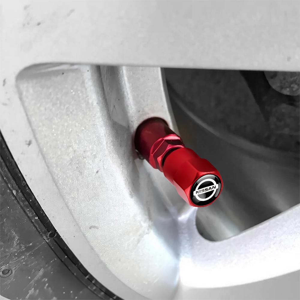 ATY1 Nissan Logo Car Wheel Tire Valve Caps Aluminum Dustproof Tyre Air Stem Covers For Nismo X-Trail Qashqai Teana Note Leaf Almera