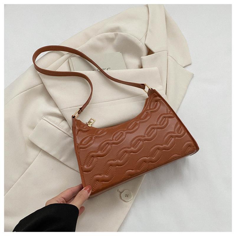 Women'S Pu Handbag with Chain Stripe Female Shoulder Bag Fashion Ladies Armpit Bag Retro Casual Women Tote