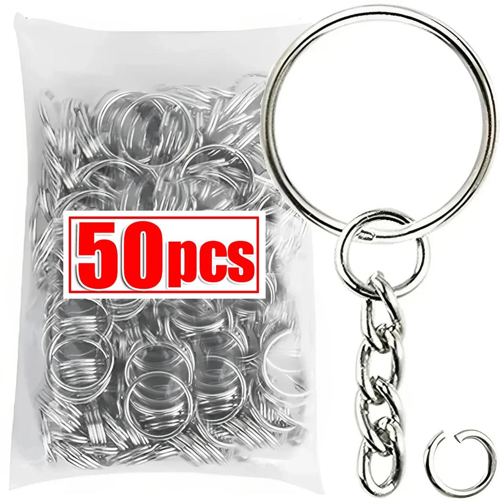 50-1000pcs Metal Blank Keyring Keychain Split Rings Keyfob Keyring Lobster Clasp Keychain Key Pendant Ring Stainless Steel Rings