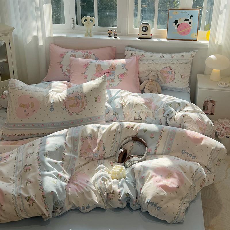 Washed Cloud Soft Cotton Duvet Cover Set Dorm Bedding Single Double Size