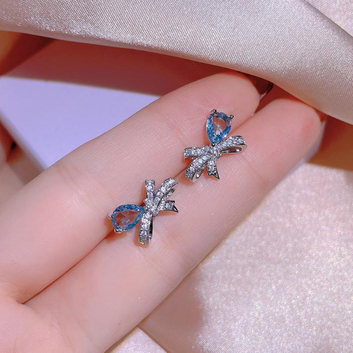 Same Jewelry Three Piece Bow Necklace Earrings Fashion Exquisite Zircon Ring