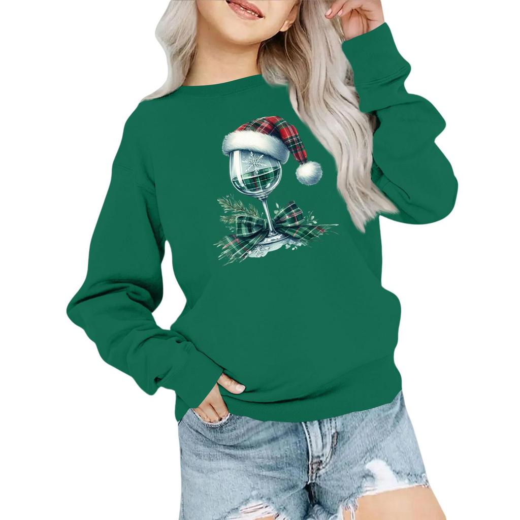 Kids' Fashion Loose-Fit Casual Long-Sleeve Christmas Print Oversized Crewneck Sweatshirt