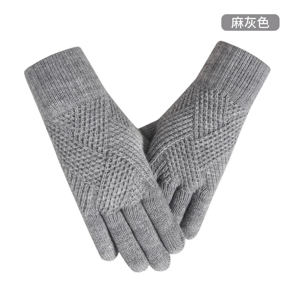 Теплые вязаные перчатки женские зимние для велоспорта офисные простые ветрозащитные двухслойные перчатки с сенсорным экраном