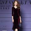 2022 Autumn/Winter Women's Gold Velvet V-Neck Slim Fishtail Dress