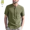 2022 Men's Stand Collar Breathable Linen Shirt - European & American Style, Short-sleeved