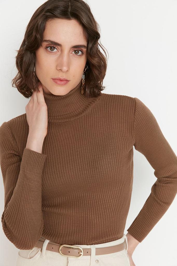 Women's Elegance Style Sweater Green Basic Turtleneck Knitwear Sweater