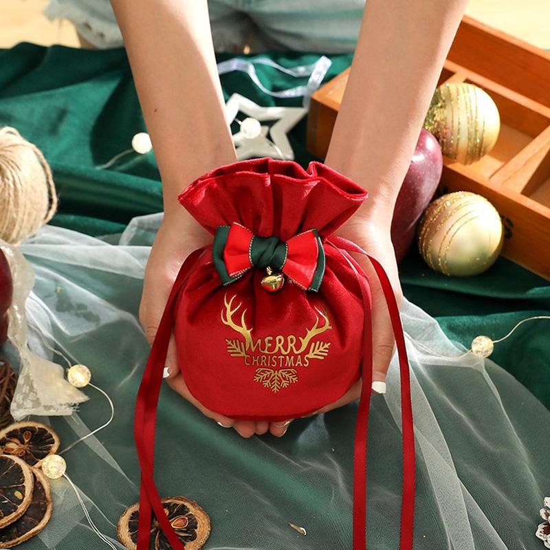 1PC Creative Velvet Christmas Gift Bag Drawstring Bag Candy Box Christmas Apple Party Decoration