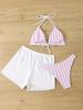 European and American new sexy bikini three-piece swimsuit women's shorts striped vacation swimsuit