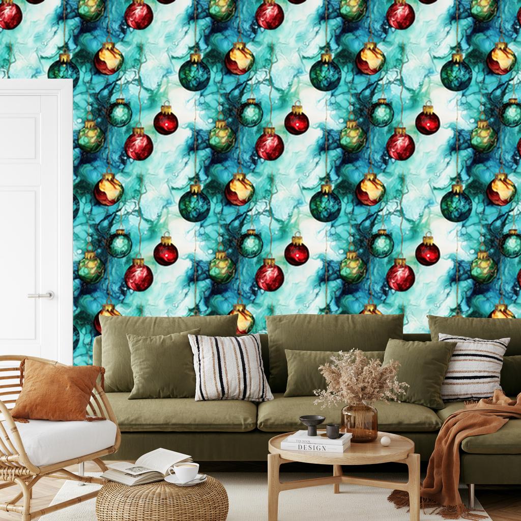 Ink Wallpaper Turquoise, Sea Blue, Mint and White for Living Room and Bedroom 50x1000