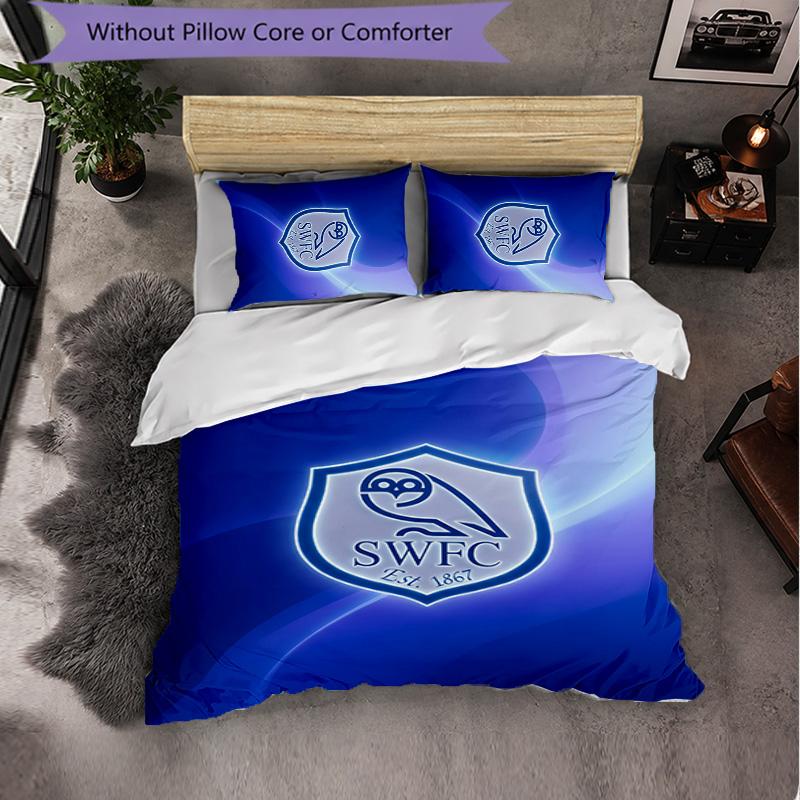 Sheffield Wednesday Football 3 Piece Bedding Set Soft Duvet Cover Set with Pillowcases Printed Bedroom Decor Set for Home