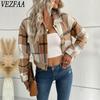 Женская мода, повседневные клетчатые принты, осенне-зимние куртки и пальто-поло с длинными рукавами и воротником
