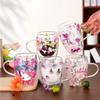 Креативный цветочный узор, двухстенная стеклянная кружка из прозрачного термостойкого боросиликатного стекла, кружка для кофе, кружка для горячего и холодного пива в подарок
