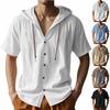 Men's Short-Sleeve Hooded Shirt - Linen Texture, Summer Wear, Breathable