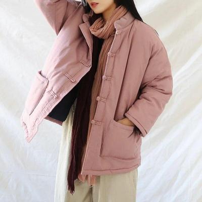 Женские парки в китайском стиле с длинными рукавами и пуговицами, однотонные пальто с карманами, зимние винтажные пальто
