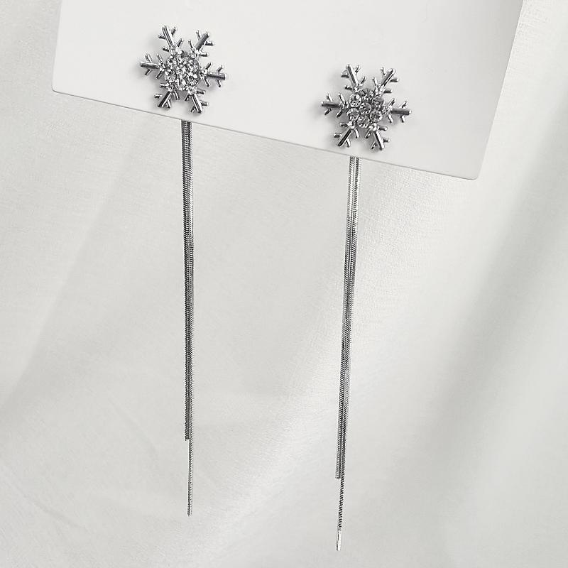 Silver Color Snowflake Drop Earrings Elegant Metal Chain Tassel Long Dangle Earrings For Women Fashion Jewelry Christmas Gift