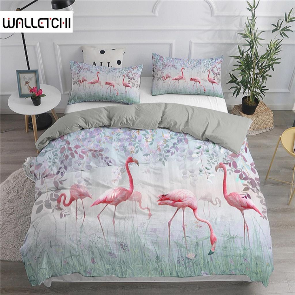 Комплект постельного белья с изображением розового фламинго для девочек и подростков, милый пододеяльник, комплект односпальных и двухместных постельного белья размера «queen-size» и «king-size», 2/3 шт., полиэстеровое одеяло