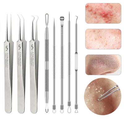 Набор для удаления черных точек, набор пинцетов из нержавеющей стали для удаления прыщей, инструменты для чистки лица, нескользящая ручка, легко носить с собой, профессиональное выдавливание прыщей