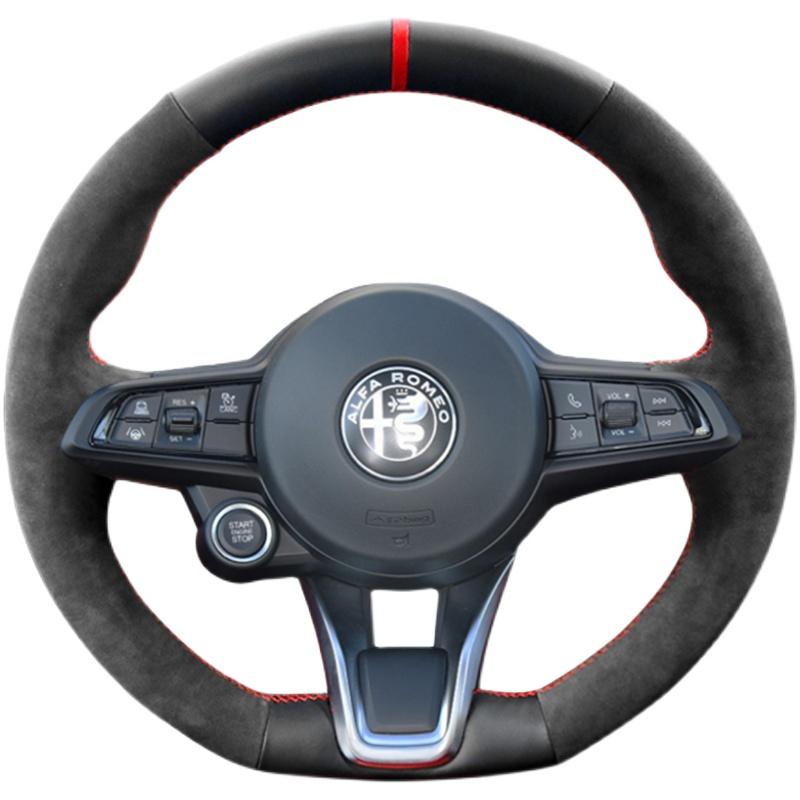 Hand Stitched Non-slip Car Steering Wheel Cover for Alfa Romeo Giulia Stelvio 2020-2022 Suede&Leather Interior ze9