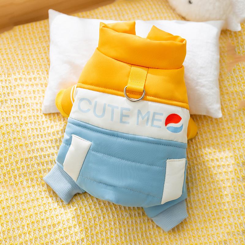 Домашняя хлопковая одежда для собак с цветовой блокировкой, модный бренд, тяговый костюм для маленьких собак на осень и зиму, тедди, йоркширский терьер, четырехлапый костюм