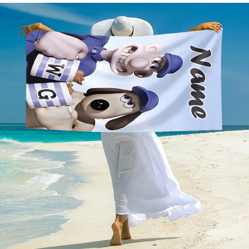 Personalized customized proof beach towel with Wallace and Gromit pattern - soft, absorbent,quick-drying,perfect swimming,camping&bathing