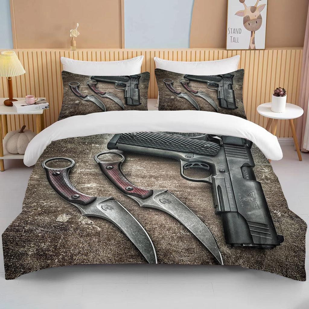 Комплект постельного белья с 3D винтовкой, револьвером, патроном, пистолетом, пододеяльником, пододеяльником, наволочкой, комплект постельного белья размера «king-size»