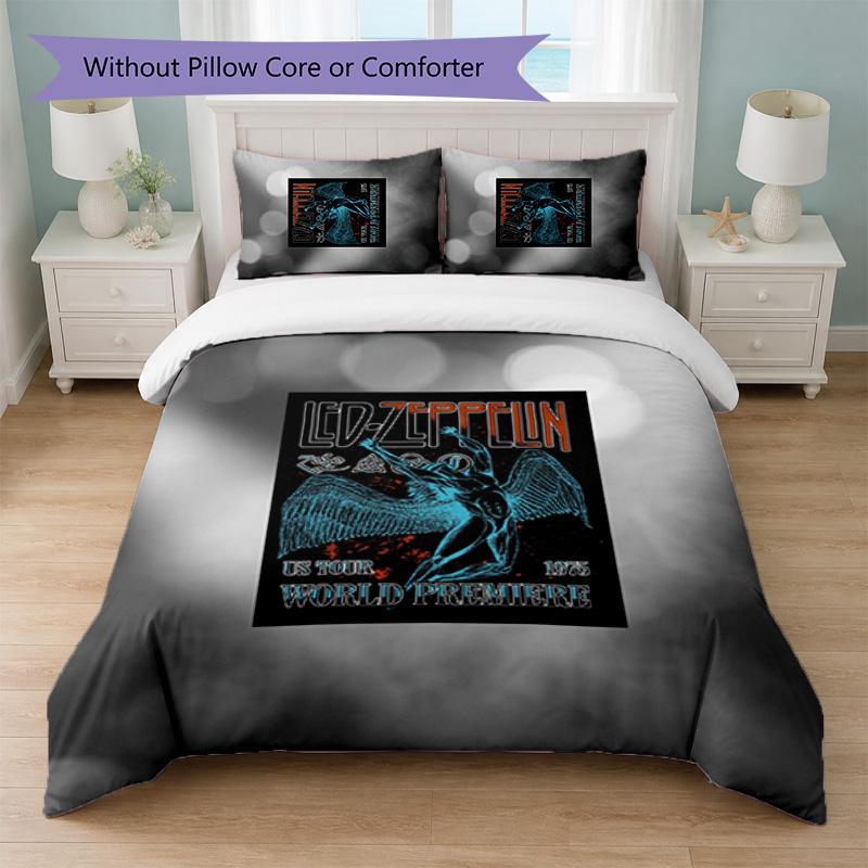 Led Zeppelin Print 3Pcs Bedding Set Duvet Cover With Two Pillowcases Soft Bed Linen For Household Bedroom