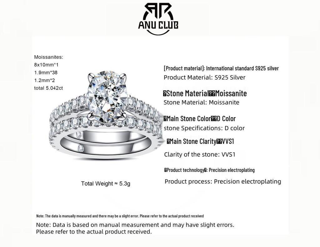 Oval Moissanite Ring: 2/3 Carat, Silver-Plated Gold, Half Eternity Light Luxury Engagement Ring for Women.