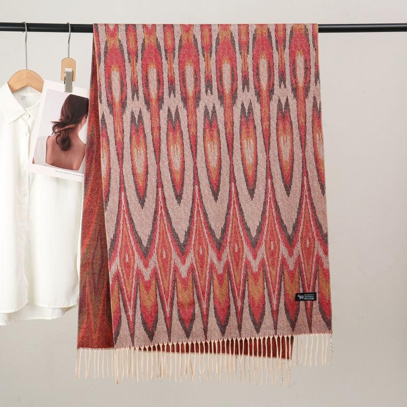 Ethnic Style Women Printed Shawl Autumn Winter Muslim Hijab Imitation Cashmere Tassels Scarves Luxury Thick Warm Scarf Female