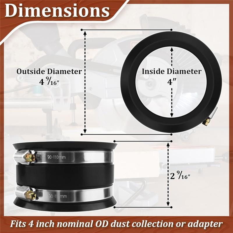 A65T-For Woodworking Dust Collection Hose And Dust Ports Kit Includes 4 Inch To 2-1/2 Inch Reducer Fitting