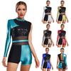 Womens Latin Dance Bodysuit Asymmetrical Design Backless Boyshort Glittery Sequins Metallic Shiny Leotard