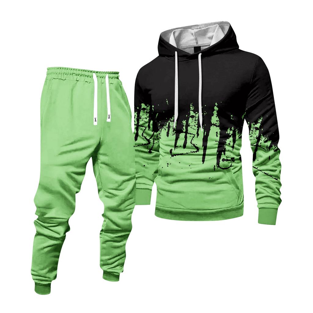 Men's Colorblock Hooded Sweatshirt And Sweatpants Casual Sports Suit