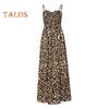 Женское платье на бретельках с леопардовым принтом и низким вырезом, V-образным вырезом, без рукавов, обтягивающее, с высокой талией, в тон, с открытой спиной, с большим подолом, пляжное платье макси для отпуска