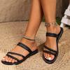 Woven One-word Large-size Flat-bottomed Slippers New Women's Drag Casual Beach Cool Slippers