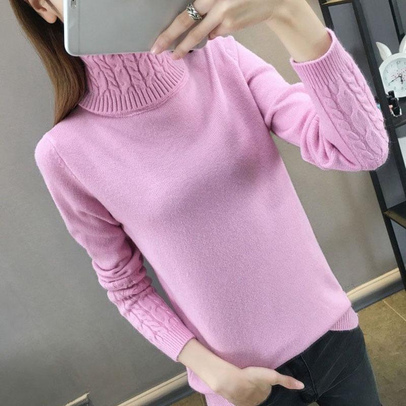 Женский свитер с высоким воротом и длинным рукавом, однотонный, повседневный, эластичный, модный, теплый, трикотаж