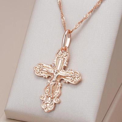 Золотая тисненая текстура, подвеска в форме креста, женское ожерелье, овальное соединение, цепочка с волнами воды, винтажные ювелирные изделия