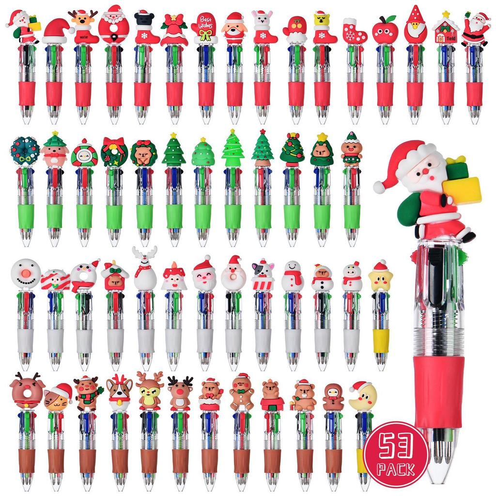 Cross-Border Cute Cartoon Christmas Mini Ballpoint Pen - Four-Color Student Stationery Gift