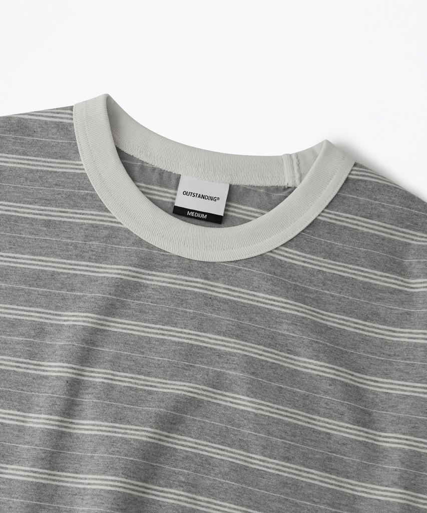 OUTSTANDING Stripe Half Sleeve Tee_Gray/Ivory